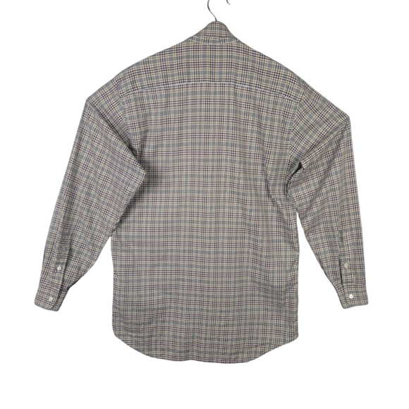 Lorenzini Italy Men's L Green Red Blue Check Long Sleeve Button Down Shirt - Picture 3 of 10